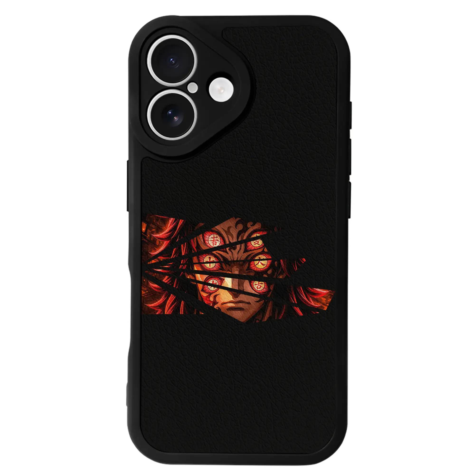 鬼滅の刃 グッズ,黒死牟 - IPhone 16シリーズ対応 ・ シリコンスマホケース ・ レザー調 ・ 高精度フィット ・ 耐衝撃 ・ ワイヤレス充電対応 ・ 精密カット